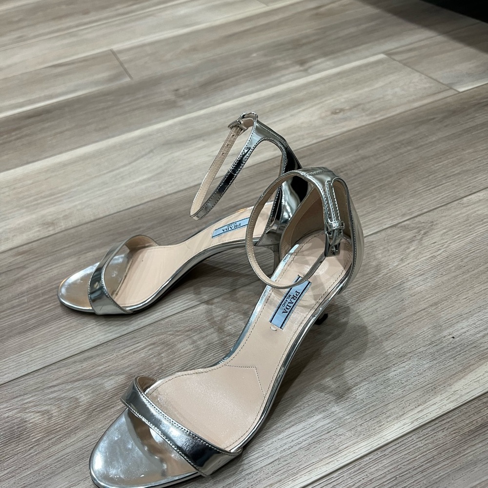 Prada Silver Kitten Heel Sandal | Size 38 - Picture 3 of 6